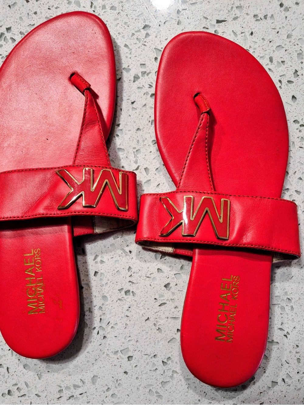 Michael Kors Red Leather Slide Sandals - MK Logosize 6.5